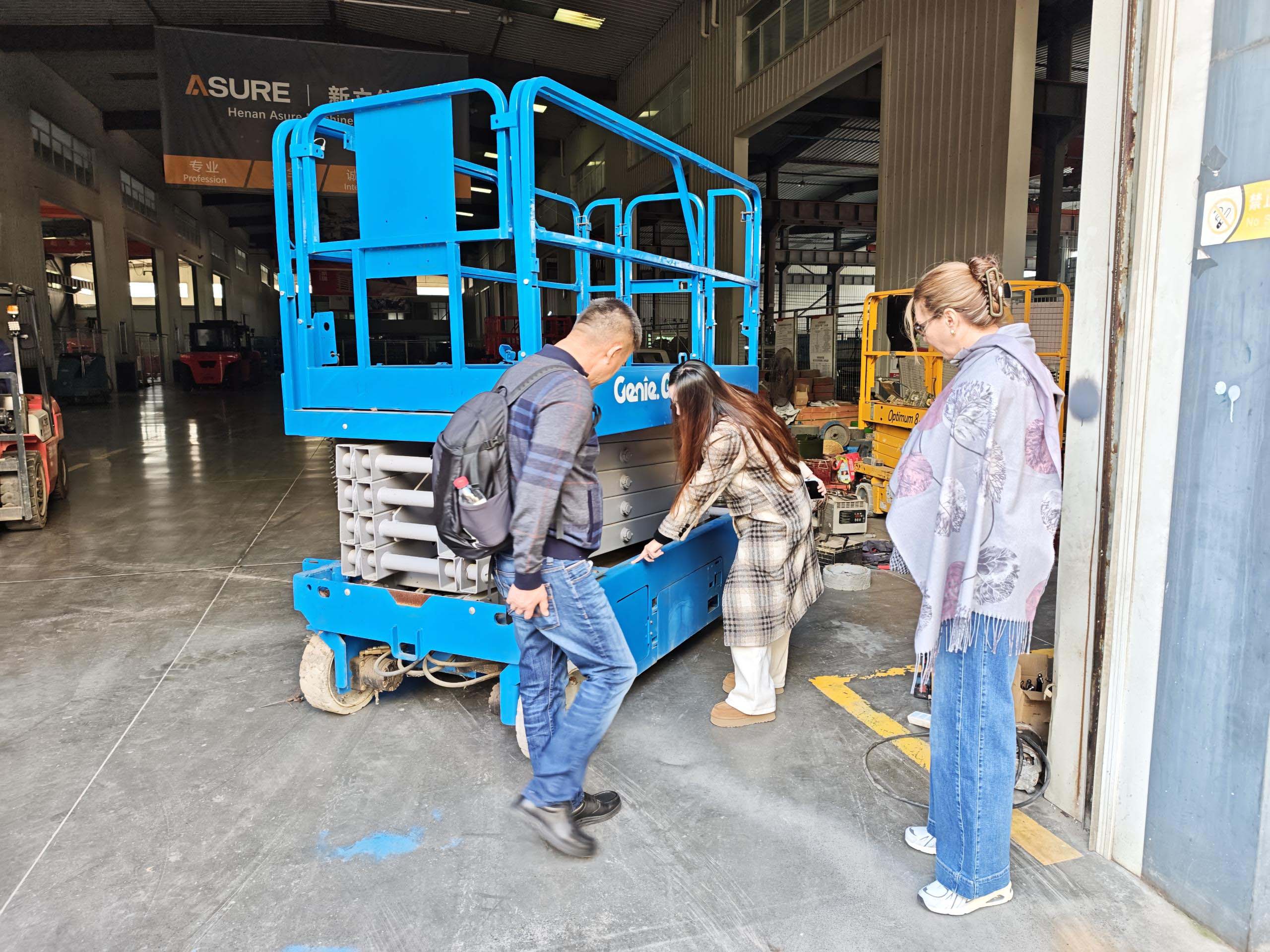 Kazakhstan clients inspecting aerial work platforms
